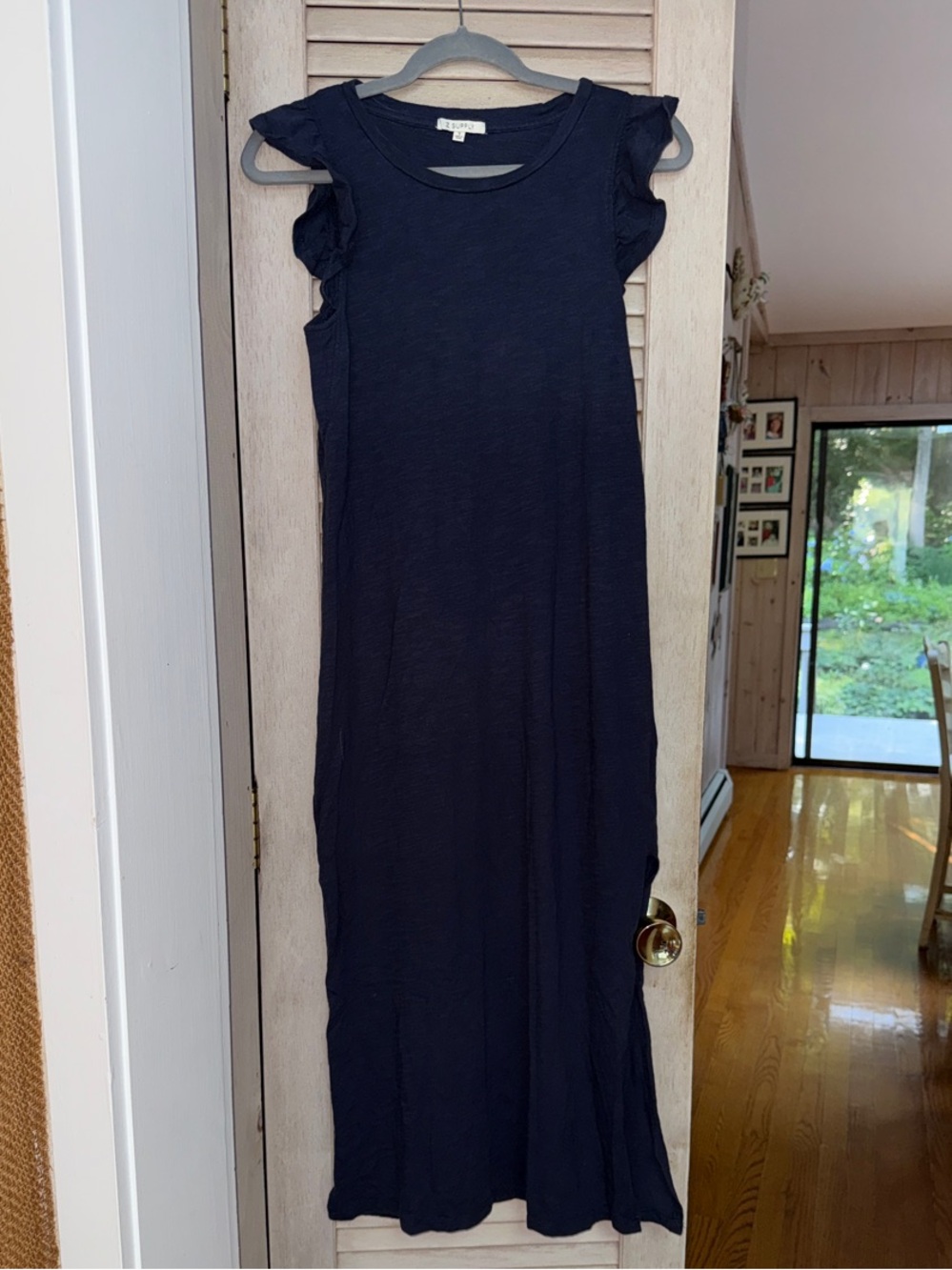 Z Supply Navy Ruffle-Sleeve Maxi Dress Small 100% Cotton